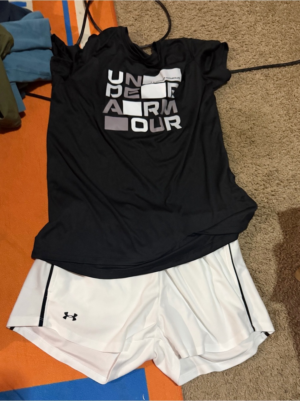 Under Armour Women's White Athletic Shorts with Black Trim